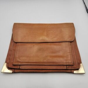 Vintage Tammy Brooke Genuine Leather Clutch Folio‎ Brown 12x9.5 Made in Korea
